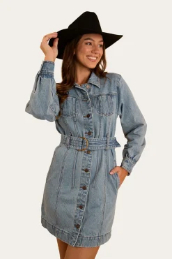 Outlet Ringers Western Korin Womens Mini Dress - Mid Wash Blue