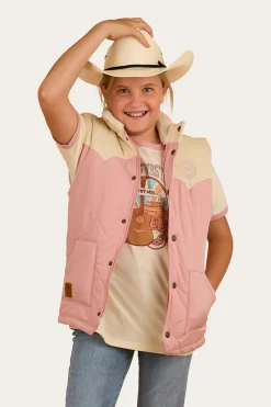 Outlet Ringers Western Kynuna Kids Puffer Vest - Pink / Off White