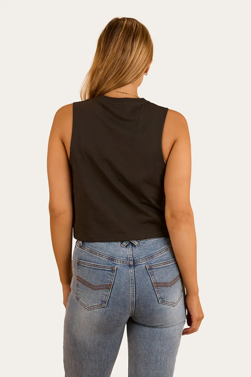 Ringers Western Lady Luck Cropped Muscle Tank - Charcoal