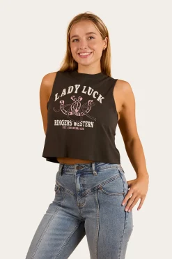 Ringers Western Lady Luck Cropped Muscle Tank - Charcoal