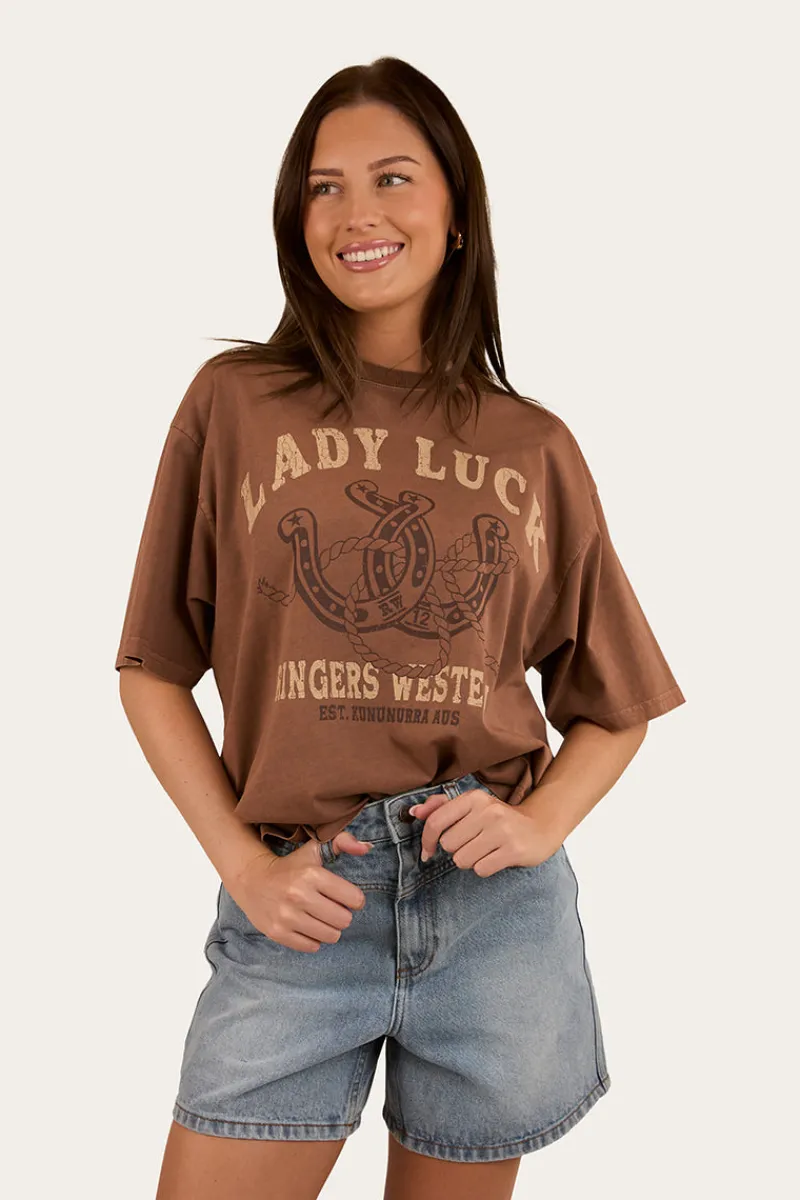 Ringers Western Lady Luck Womens Oversized T-Shirt - Washed Saddle Brown
