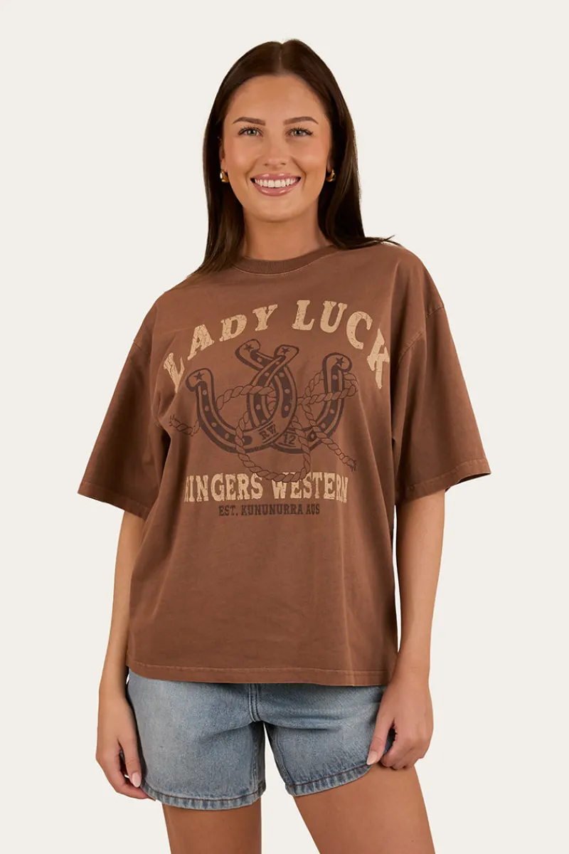 Ringers Western Lady Luck Womens Oversized T-Shirt - Washed Saddle Brown