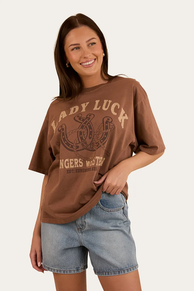 Ringers Western Lady Luck Womens Oversized T-Shirt - Washed Saddle Brown
