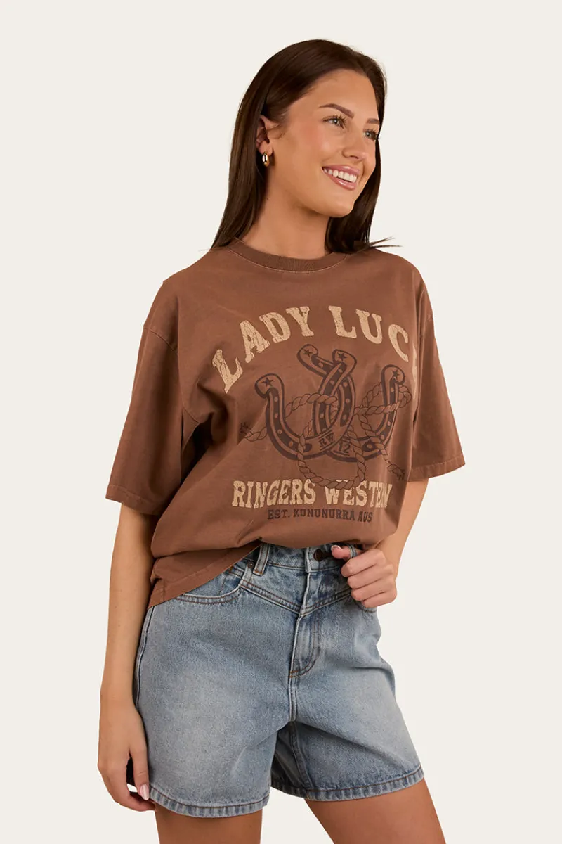 Ringers Western Lady Luck Womens Oversized T-Shirt - Washed Saddle Brown