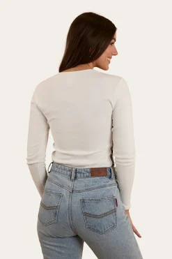 Online Ringers Western Laila Womens Long Sleeve Rib Top - White