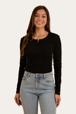 Online Ringers Western Laila Womens Long Sleeve Rib Top - Black