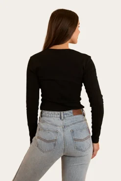 Online Ringers Western Laila Womens Long Sleeve Rib Top - Black