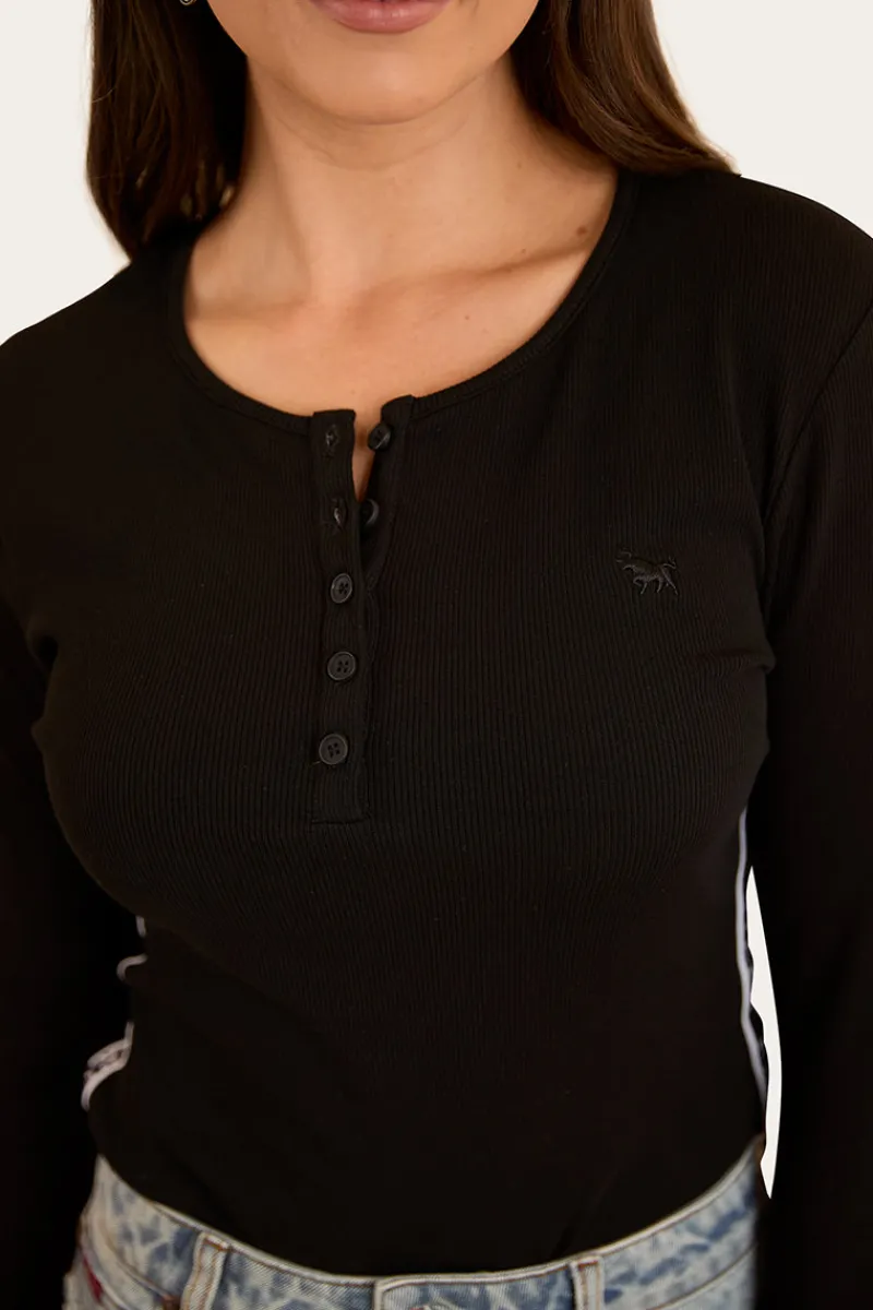Online Ringers Western Laila Womens Long Sleeve Rib Top - Black