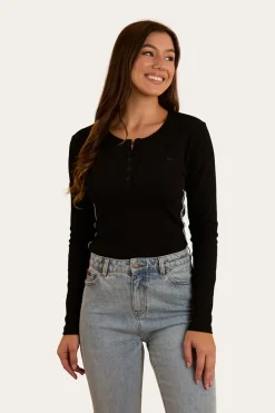 Online Ringers Western Laila Womens Long Sleeve Rib Top - Black