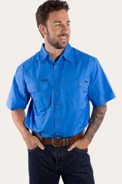 Ringers Western Lake Argyle Mens Short Sleeve Full Button Work Shirt - Blue
