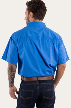 Ringers Western Lake Argyle Mens Short Sleeve Full Button Work Shirt - Blue