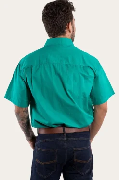 Online Ringers Western Lake Argyle Mens Short Sleeve Full Button Work Shirt - Green