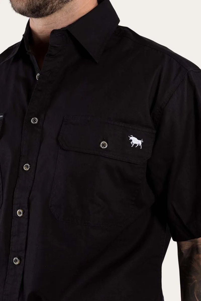 Clearance Ringers Western Lake Argyle Mens Short Sleeve Full Button Work Shirt - Black