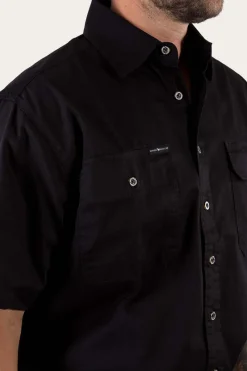 Clearance Ringers Western Lake Argyle Mens Short Sleeve Full Button Work Shirt - Black