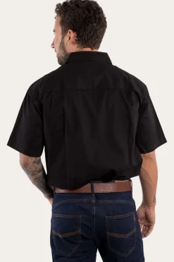 Clearance Ringers Western Lake Argyle Mens Short Sleeve Full Button Work Shirt - Black