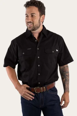 Clearance Ringers Western Lake Argyle Mens Short Sleeve Full Button Work Shirt - Black