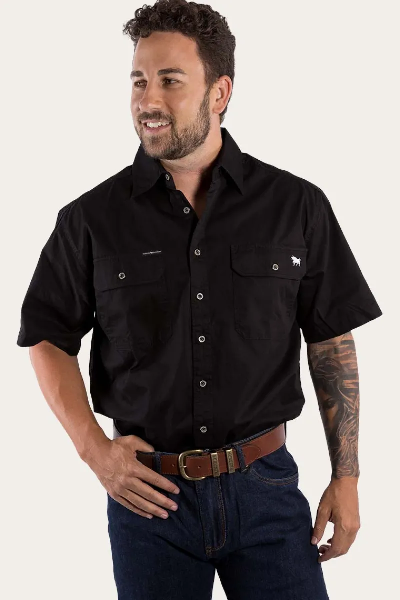 Clearance Ringers Western Lake Argyle Mens Short Sleeve Full Button Work Shirt - Black