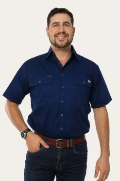 Hot Ringers Western Lake Argyle Mens Short Sleeve Full Button Work Shirt - Navy