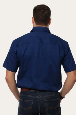 Hot Ringers Western Lake Argyle Mens Short Sleeve Full Button Work Shirt - Navy
