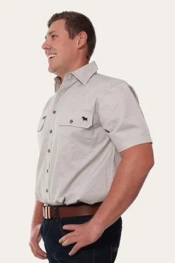 Outlet Ringers Western Lake Argyle Mens Short Sleeve Full Button Work Shirt - Beige