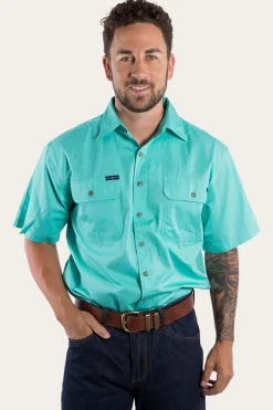 Discount Ringers Western Lake Argyle Mens Short Sleeve Full Button Work Shirt - Mint