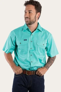 Discount Ringers Western Lake Argyle Mens Short Sleeve Full Button Work Shirt - Mint