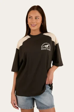Online Ringers Western Lets Horse Around Womens Oversized T-Shirt - Washed Black / Off White