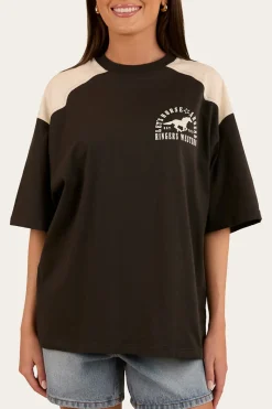 Online Ringers Western Lets Horse Around Womens Oversized T-Shirt - Washed Black / Off White