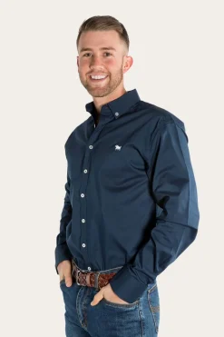New Ringers Western Longreach Mens Plain Dress Shirt - Navy