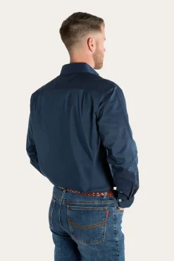 New Ringers Western Longreach Mens Plain Dress Shirt - Navy