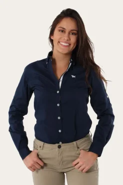 Discount Ringers Western Longreach Womens Plain Dress Shirt - Navy