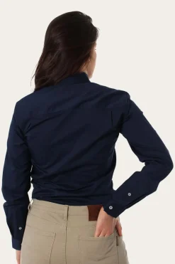 Discount Ringers Western Longreach Womens Plain Dress Shirt - Navy