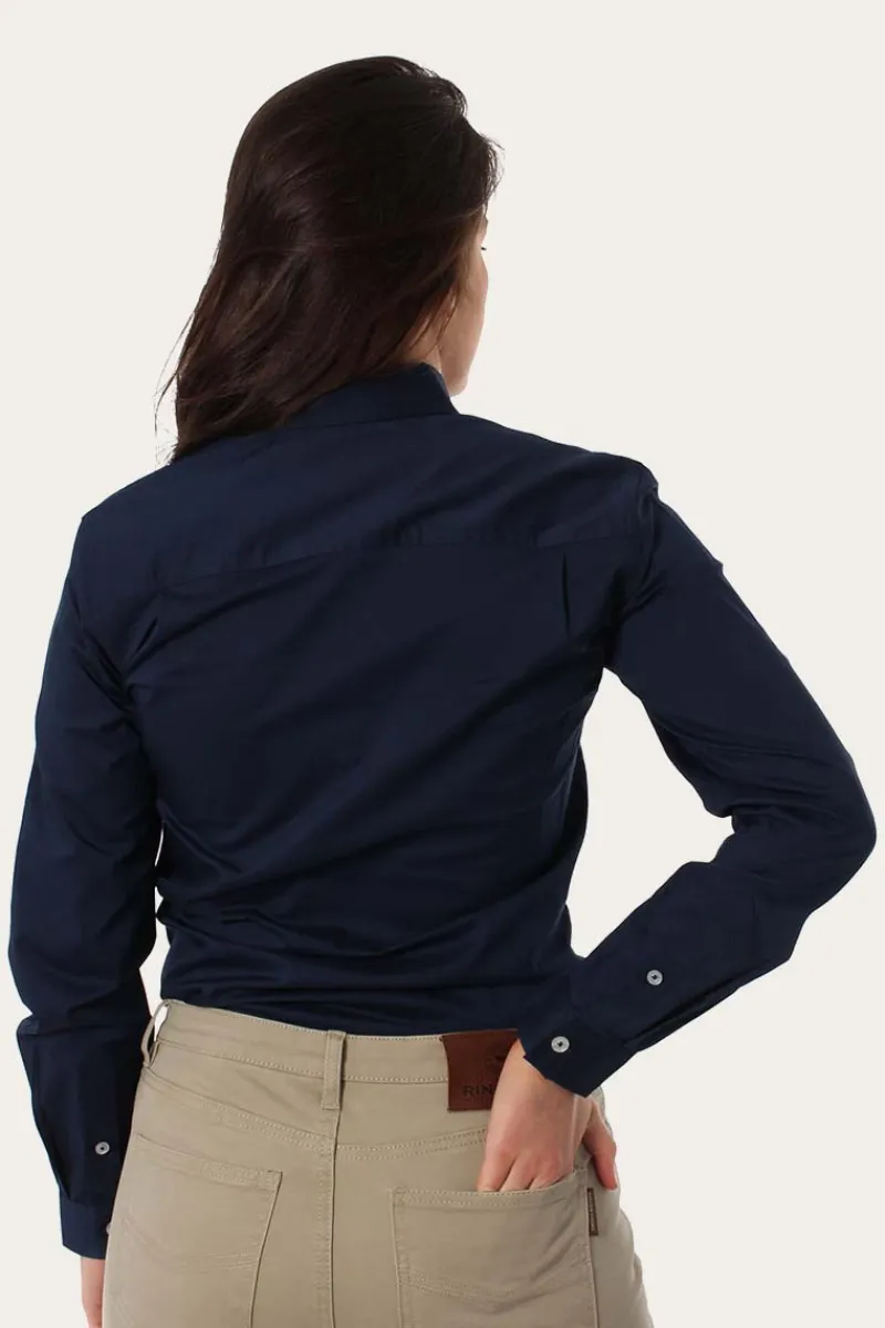Discount Ringers Western Longreach Womens Plain Dress Shirt - Navy