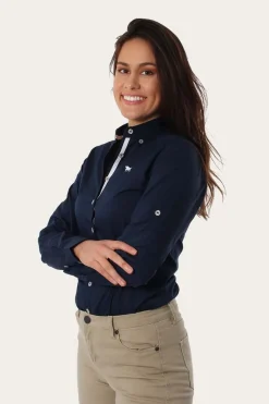 Discount Ringers Western Longreach Womens Plain Dress Shirt - Navy