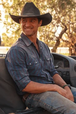 Online Ringers Western Mapleton Mens Western Shirt Stripe - Navy