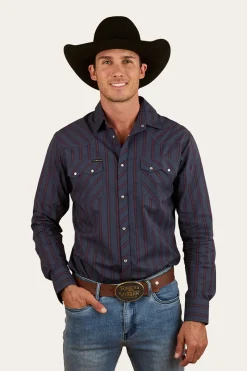Online Ringers Western Mapleton Mens Western Shirt Stripe - Navy