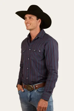 Online Ringers Western Mapleton Mens Western Shirt Stripe - Navy