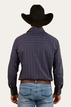 Online Ringers Western Mapleton Mens Western Shirt Stripe - Navy