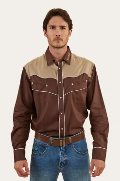 New Ringers Western McGraw Mens Western Shirt - Chocolate/Dark Sand