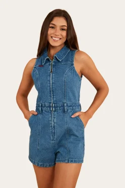 Sale Ringers Western Mimi Womens Playsuit - Mid Wash Blue