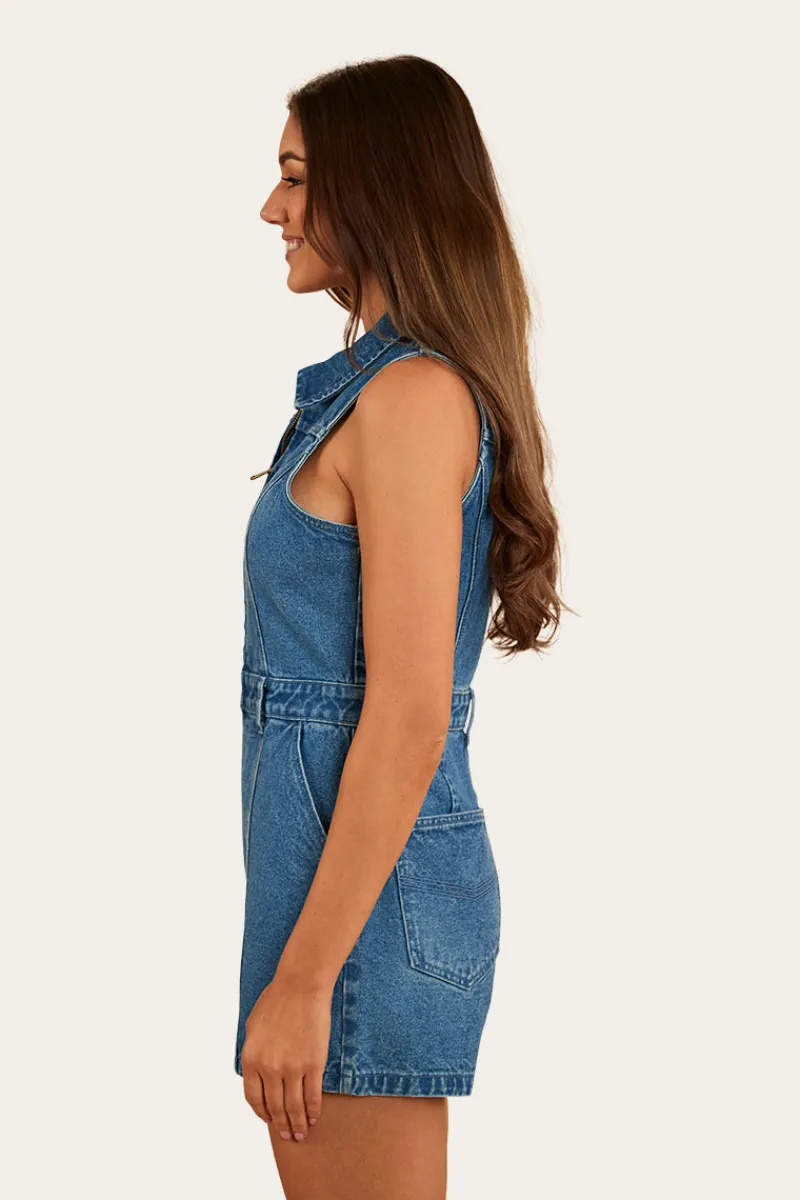 Sale Ringers Western Mimi Womens Playsuit - Mid Wash Blue