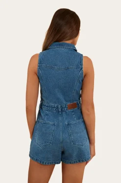 Sale Ringers Western Mimi Womens Playsuit - Mid Wash Blue