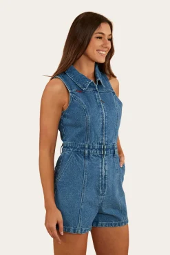 Sale Ringers Western Mimi Womens Playsuit - Mid Wash Blue