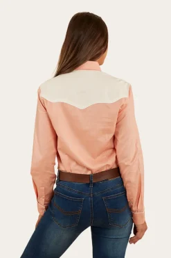 Clearance Ringers Western Musgraves Womens Western Shirt - Coral/Off White