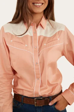 Clearance Ringers Western Musgraves Womens Western Shirt - Coral/Off White