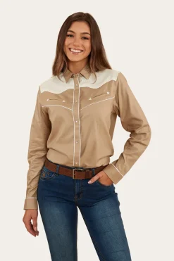Outlet Ringers Western Musgraves Womens Western Shirt - Dark Sand/Off White