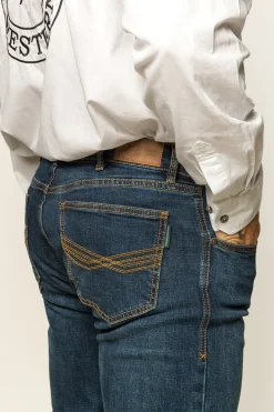 New Ringers Western Muster Mens Slim Straight Fit Jeans - Dark Wash Blue