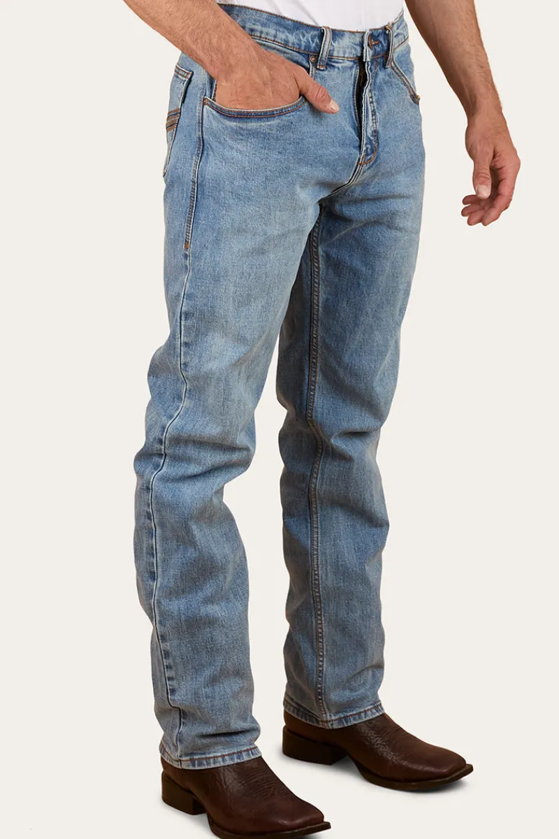 New Ringers Western Muster Mens Slim Straight Fit Jeans - Light Wash Blue