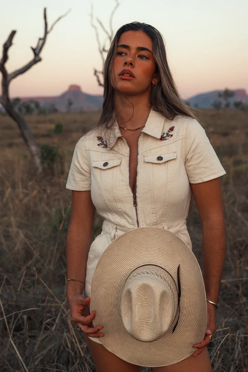 Sale Ringers Western Narooma Womens Denim Playsuit - Off White