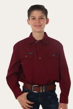 Outlet Ringers Western Ord River Half Button Kids Work Shirt - Burgundy